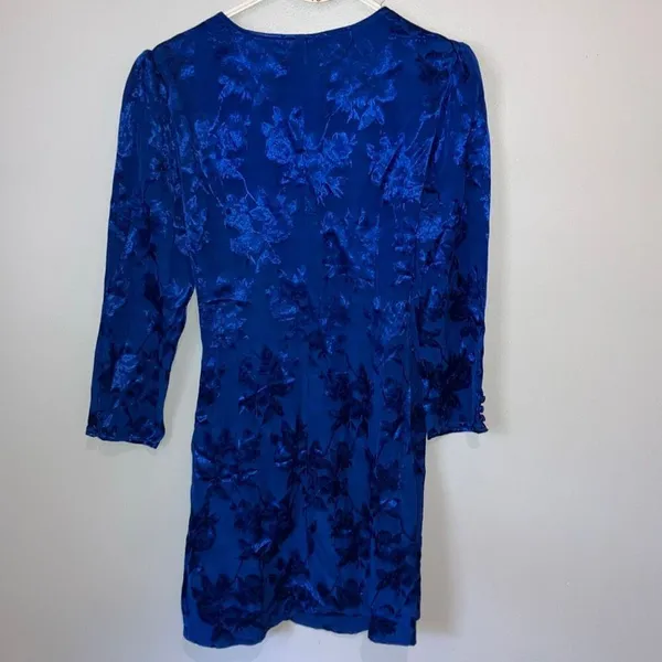 Majorelle Bedford Mini Dress cobalt blue floral satin wrap Small #800 - Image 9