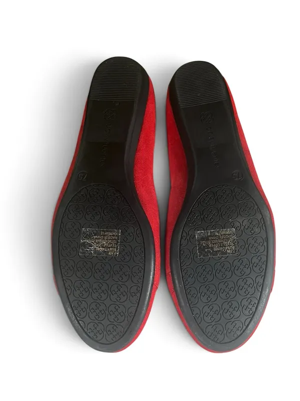 Daisy Fuentes Bright Red Suede Ballet Flats with Round Metal Emblem - Image 5