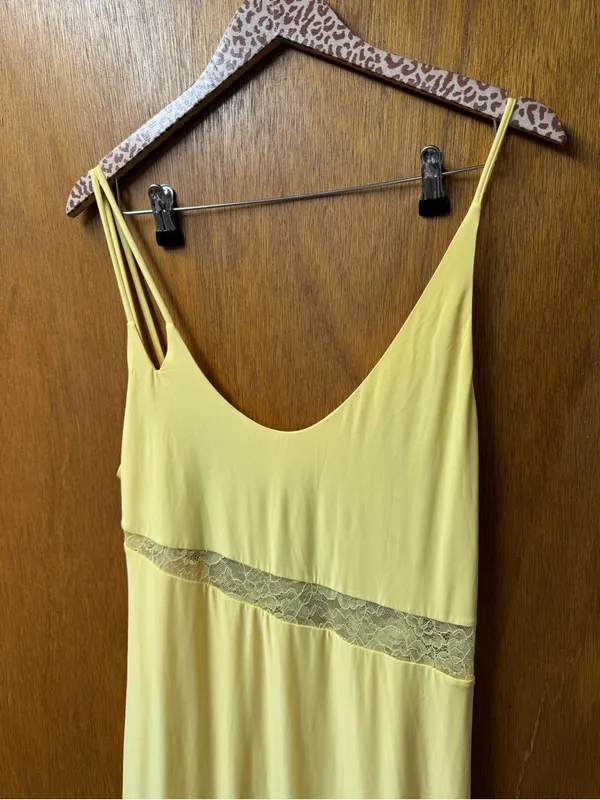 ASOS Cami Strap Lace Panel Maxi Dress Ruffle Detail Pastel Butter Yellow 12 NEW - Image 5