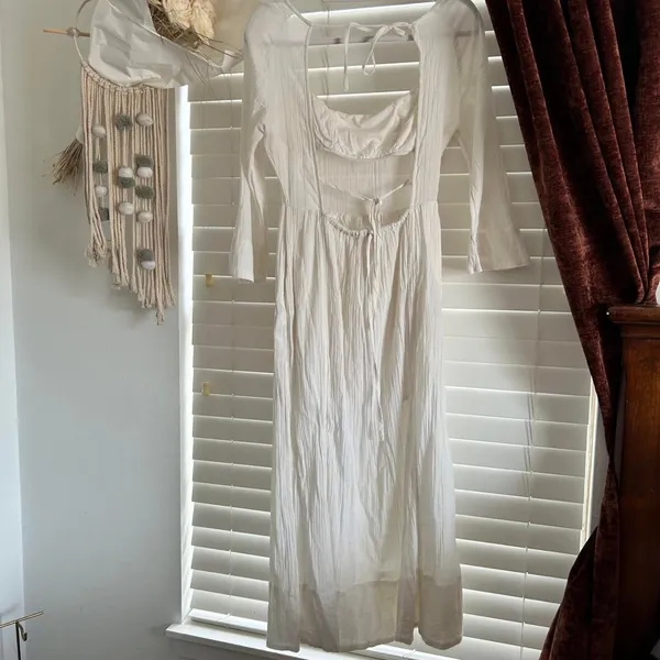 Free People White cotton Crinkle Maxi Dress Open Back Romantic Boho Fairycore XS - Image 3