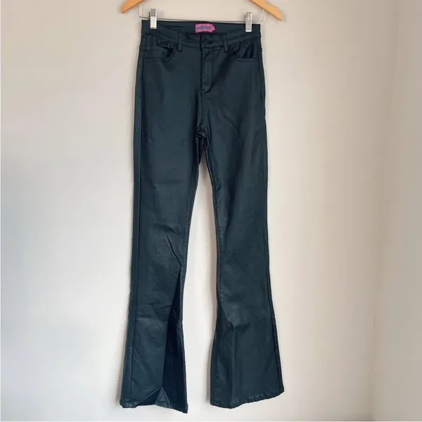 Edikted Luna Faux Leather Flare High Rise Pants Black Size‎ Small - Image 3