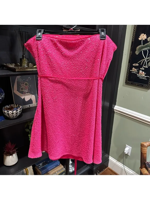 ASOS Sequin Tube Top Dress – Size 12 – Pink Sparkle – Like New - Image 5