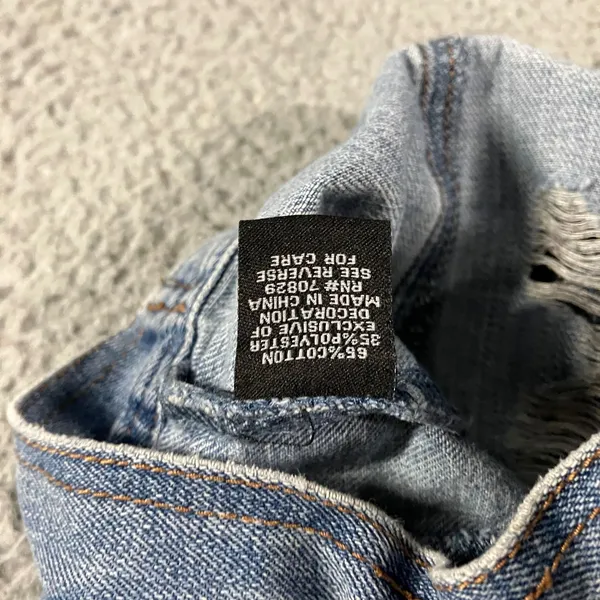 Mixed Media Denim Jacket Women S Blue Distressed Hooded Grunge Punk‎ y2k Stained - Image 12