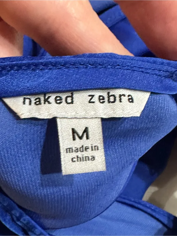 Naked Zebra Royal Blue Satin Halter Top Medium Tie Neck Keyhole Blouse Silky - Image 7