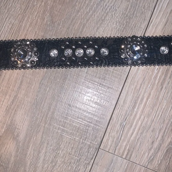Mountain West Rhinestone Black Leather Belt Womens Studded Western - Image 7