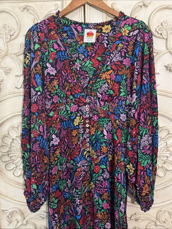 FARM Rio Tropical Garden Midi Dress V-Neck Viscose Size Large Retail $275🌺 - Image 4