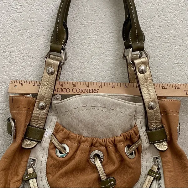 B. MAKOWSKY Tan Beige Gold Leather Slouchy Double Handle Shoulder Bag - Image 8