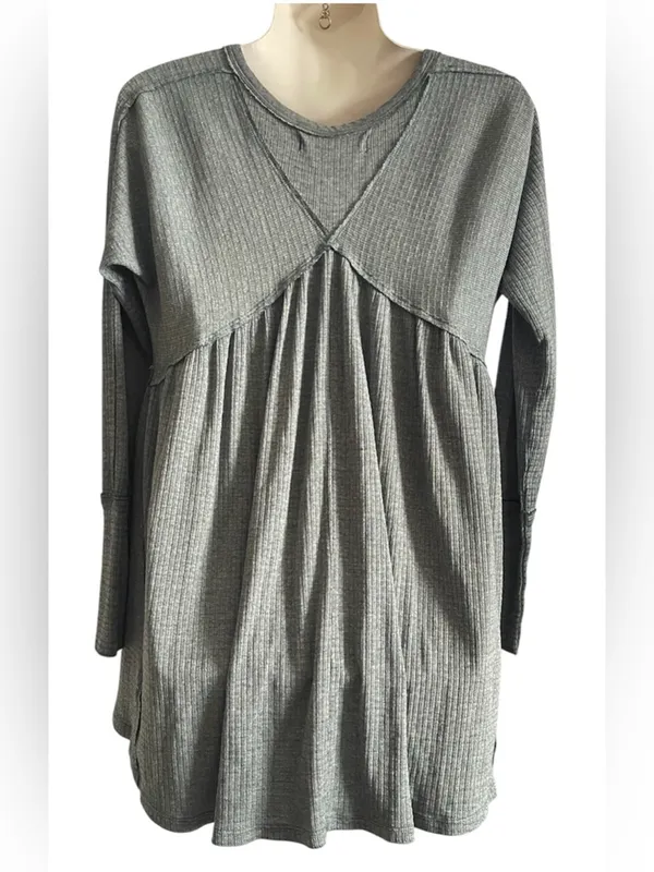 We the Free Henley Top Shirt Textured Green Blue V Neck Free People Women S - Image 4