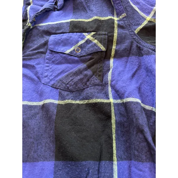 Arizona Jean Co Blue Black Plaid Sequin Back Button Down Flannel Shirt Large - Image 10