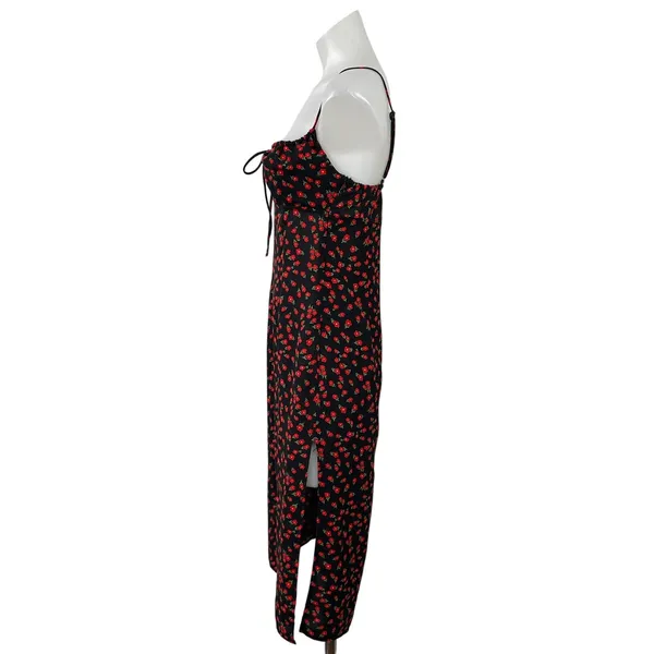 Princess Polly Black Red Floral Sleeveless Tie Slit Cami Midi Slip Dress Size 6 - Image 2