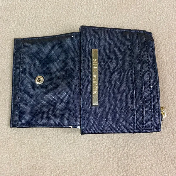Steve Madden Black Faux Leather Zip‎ Card Holder Wallet Coin Pouch ID Window GUC - Image 4