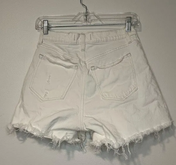 Abercrombie and Fitch The Dad High Rise White Denim Shorts Raw Hem Sz 25 - Image 2