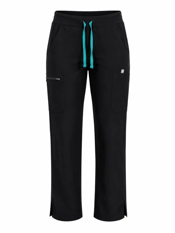 FIGS Technical Collection Black Cargo Scrub Pants Teal Drawstring S Petite - Image 2