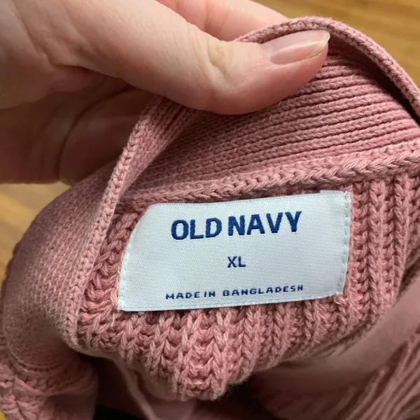 Old Navy Pink Ribbed V Neck Button Front Cardigan Sweater XL Casual Chunky Knit‎ - Image 5