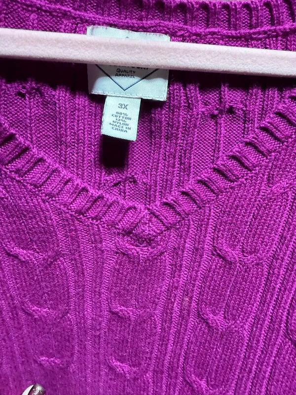 Kim Rogers fushia pink cable knit 3x plus size long sleeve sweater - Image 2
