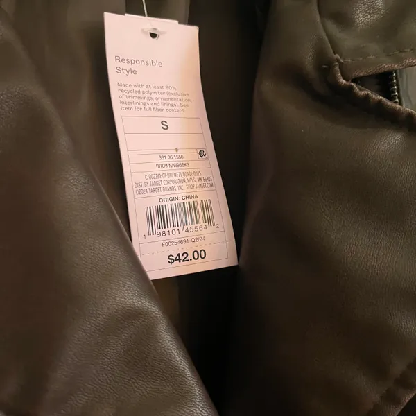 Target Oversized Brown Faux Leather Biker Moto Jacket - Image 2