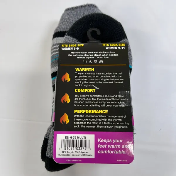 Escape Heat Insulated Thermal Socks Women 9 11 Gray Black Aqua‎ Stripe Cozy Warm - Image 5
