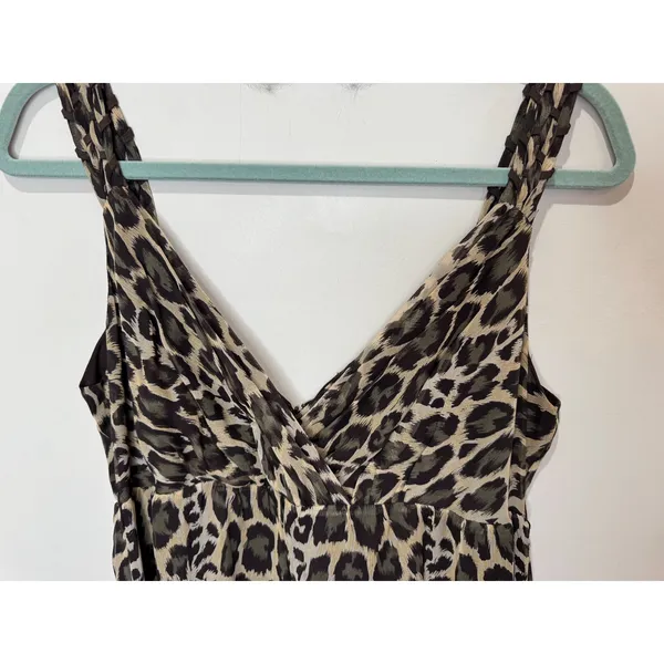 Y2K Arden B Leopard Print Silk Maxi‎ Dress Sz 6 Brown Tan Green Gold - Image 4
