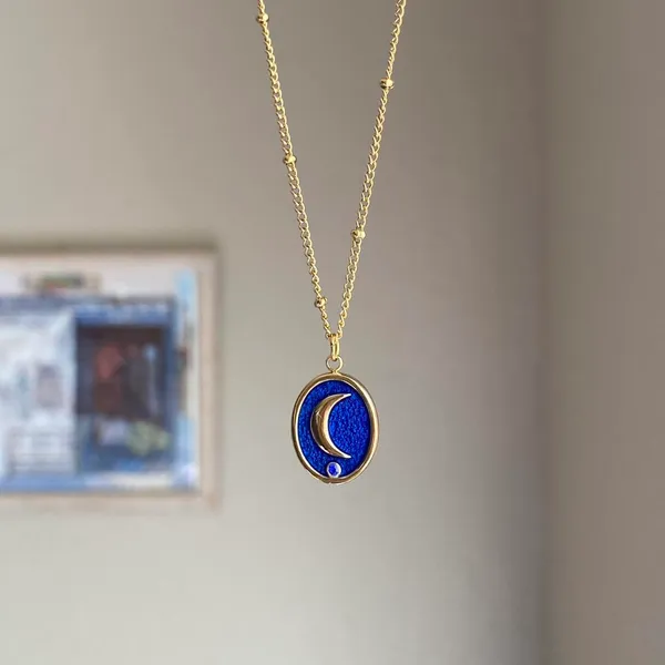 Handmade gold stainless steel blue celestial whimsical chic moon necklace🌟 - Image 3
