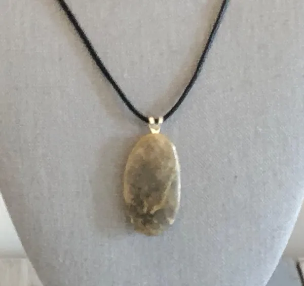 Handmade Awesome Necklace Black Cord W Beach Stone Pendant - Image 3