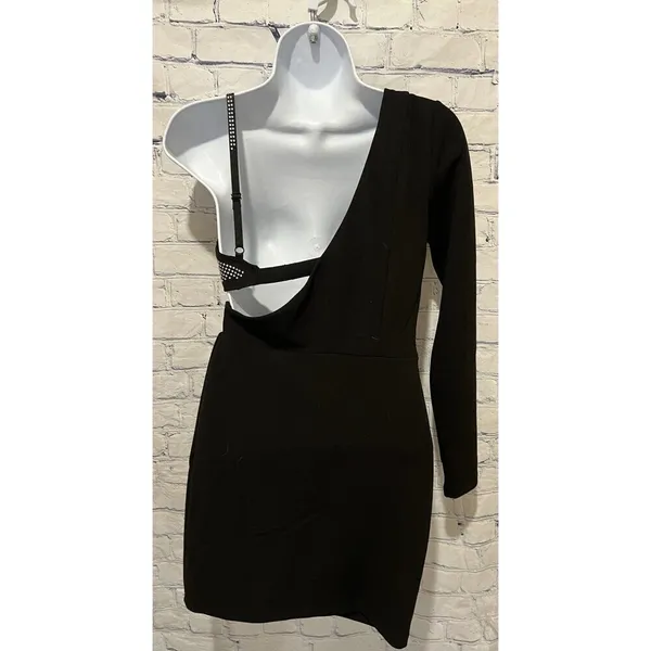 One sleeve black mini dress with rhinestone bra. Size Small - Image 5