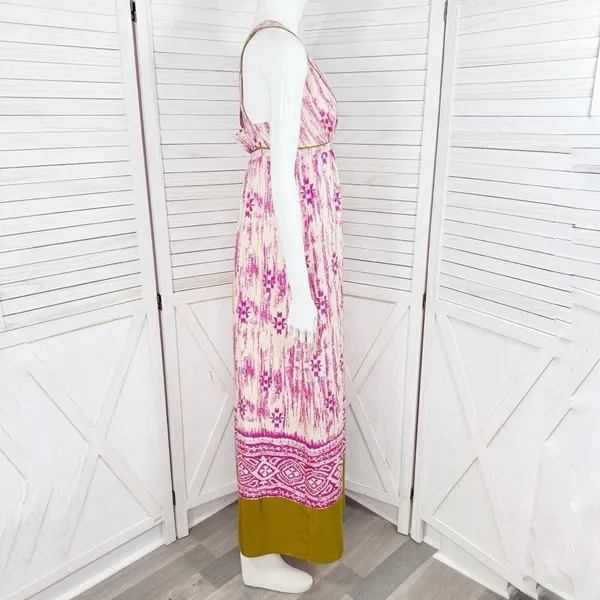 Loft Silk Ikat Tribal Print Maxi Dress Sundress Pink Cream Size‎ 2 - Image 4