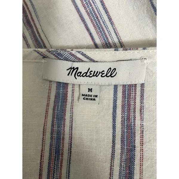 Madewell Agency Button Front Top in Sarasota Stripe Ivory Size Medium Tie Hem - Image 9