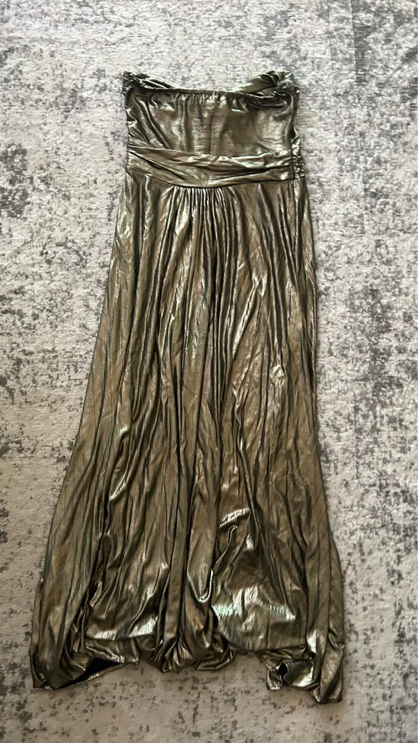 Gold lamé strapless gown Size 10 - Image 5