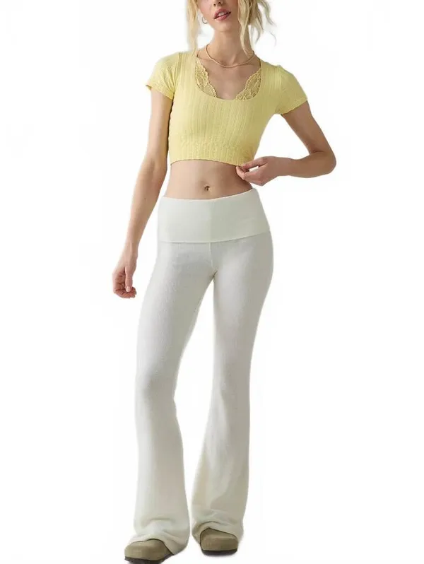 UO Out From Under Thalia Seamless Knit Lace Trim Crop Tee Urban Outfitters S/M - Image 5