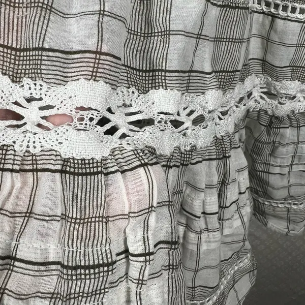 Free People White Grey‎ Plaid Time Out Eyelet Tiered Tunic Top - Image 6