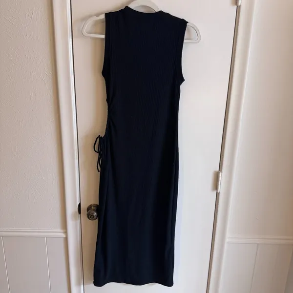Womens Abercrombie & Fitch Black Ribbed Bodycon Side Cutout Midi Dress Size XS - Image 3