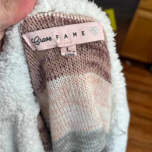 Crave Fame Sherpa Lined Striped Cardigan Sweater Jacket Size Large - Image 5