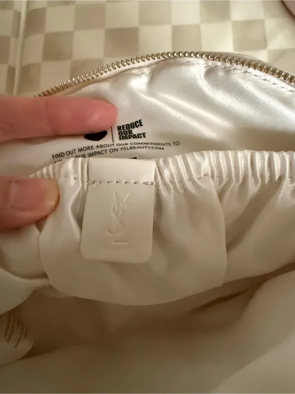 YSL Quilted White Zippered Cosmetic Pouch 9”x5”x2” NEW - Image 4