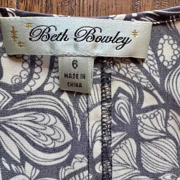 Beth Bowley 100% Silk Dress Geometric Lace Print Velvet Trim Belted Womens Size - Image 5