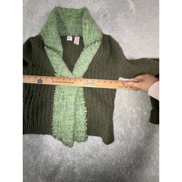 Guinevere Anthropologie Women's S Green Cable Knit Wool Blend Cardigan Sweater - Image 6