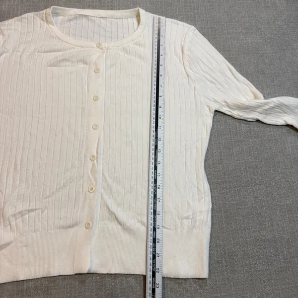 White Ribbed Button Up Cardigan Sweater XL Cream Knit Long Sleeve - Image 4