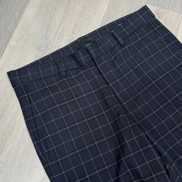 H&M Windowpane Plaid Cuff Hem‎ Skinny Fit Trouser Pants Blue Tan Size 29 - Image 4