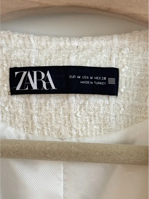 Zara Tweed Double Breasted Mini Dress Ivory Pearl Buttons Size M - Image 2