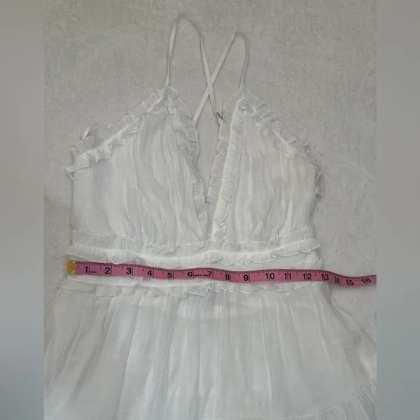 Aakaa White Ruffled Tiered adjustable Spaghetti’s Straps Mini Dress Size M - Image 4