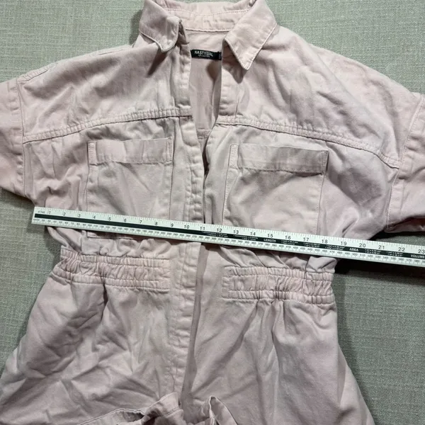 Nasty Gal Pink Denim Romper Utility Boiler Suit Shorts US‎ 12 Large Short Sleeve - Image 3