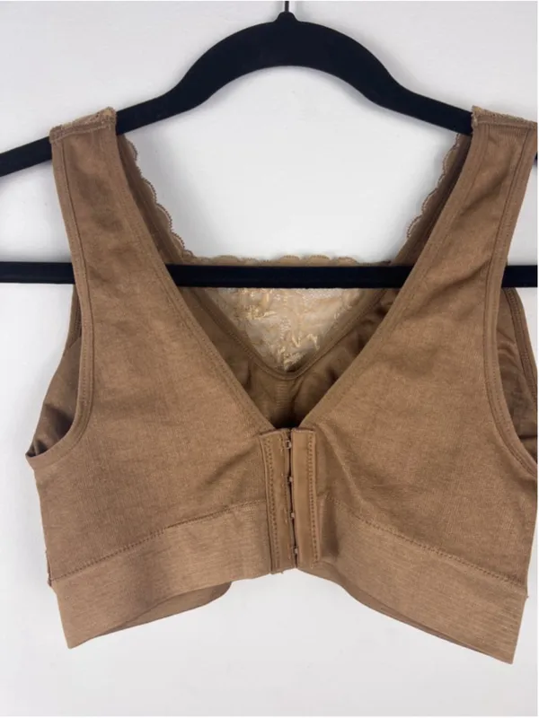 Breezies Lace Back Closure Bra Small Tan Nude Wireless Comfort Support Bralette - Image 2