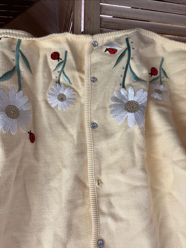 Yellow Floral Embroidered Cardigan Sweater - Image 4