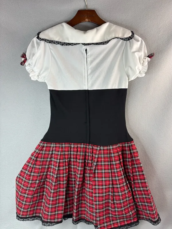 Dreamgirl S Co-Ed Academy Black, Tulle White & Red Plaid Mini Dress Sexy Costume - Image 4