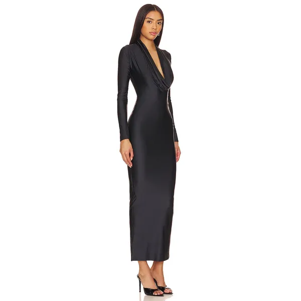 Good American Black Cowl Neck Jersey Zip Slit Dress Small NWOT - Image 3