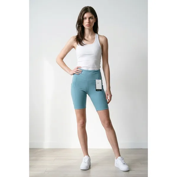 Nike One Dri-FIT Womens High Rise 8 Inch Biker Shorts Teal Blue FZ6758-008 XS - Image 7