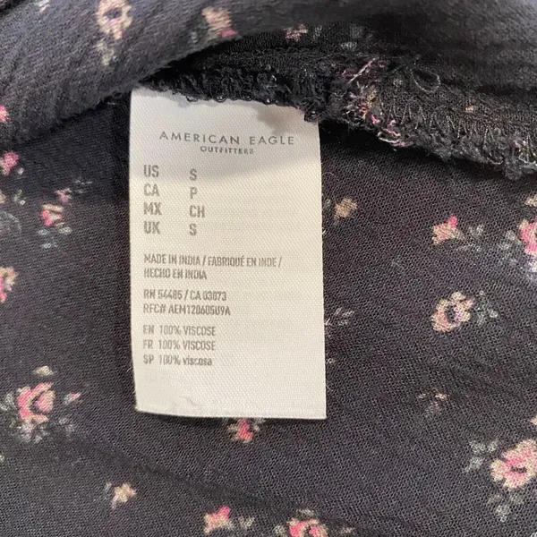 American Eagle Floral Babydoll Mini Dress Women Small Navy Button Front Sundress - Image 6