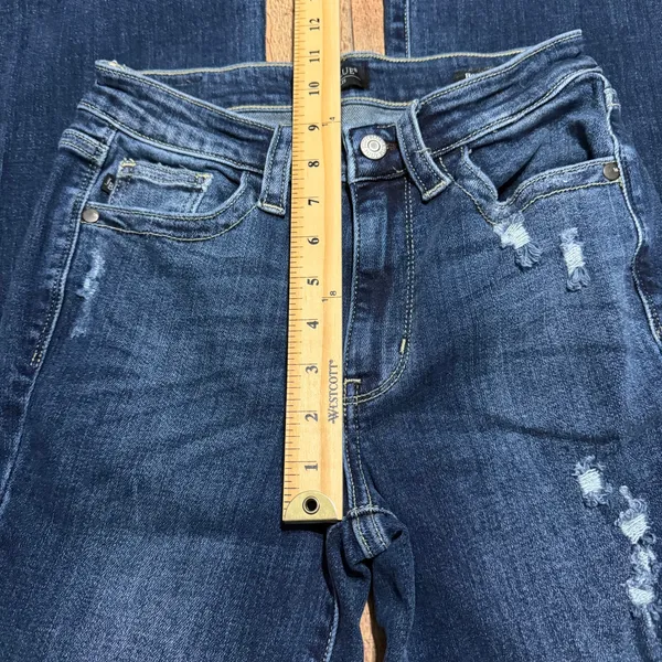 Judy Blue Women's Dark Denim Distressed Boot Cut Jeans Sz 1/25 Western Boho - Image 6