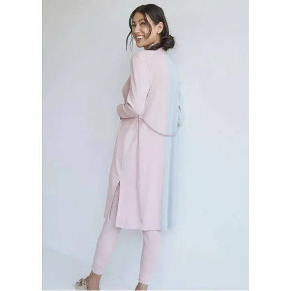 Daily Practice Anthropologie Pink Cream Color Block Ribbed Robe Duster XL - Image 2