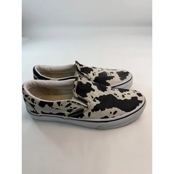 Vans Classic Slip-On Cow Print Black White Canvas Sneakers Womens 8.5 Mens 7 - Image 3
