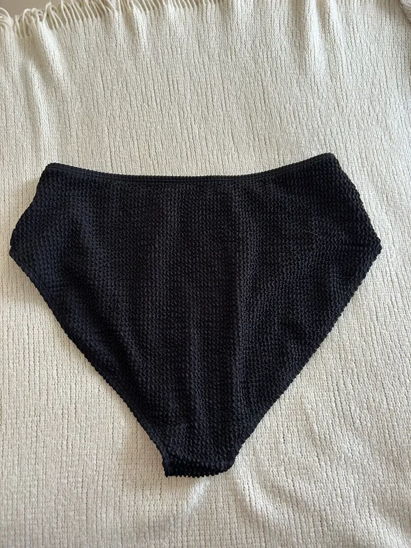 Black Ribbed One Shoulder Bikini Set Size M - Image 5